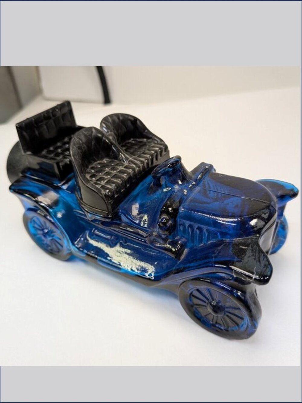 Vintage 1970s Avon Stanley Steamer Blue Glass Car Decanter Bottle Empty